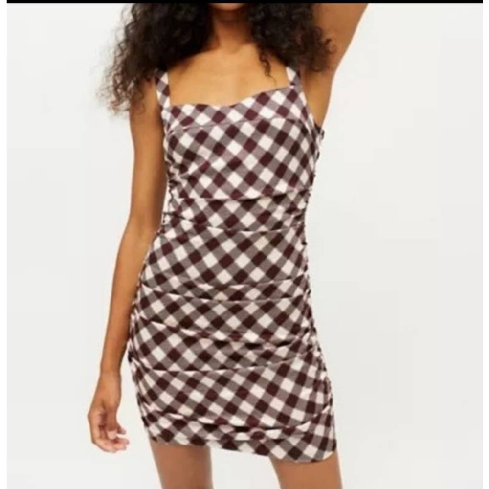 Urban Outfitters Brown and White Checkered Mini Dress